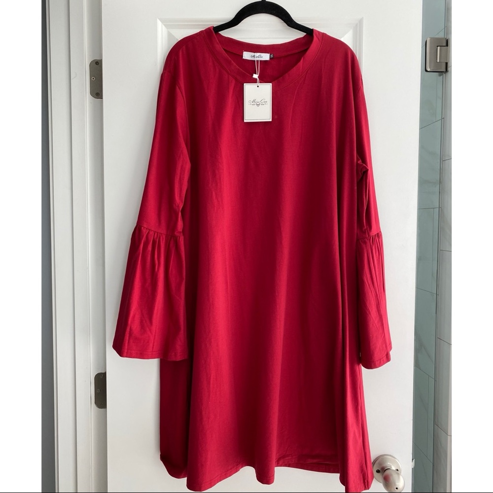 Women’s 3XL Bell Sleeve Burgundy Dress